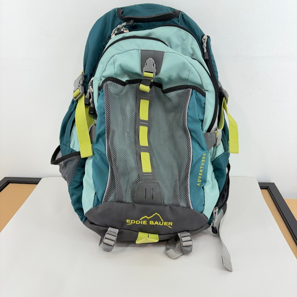 Eddie Bauer Adventurer Backpack 30L Teal Grey Lime Hiking Travel Daypack Y2K